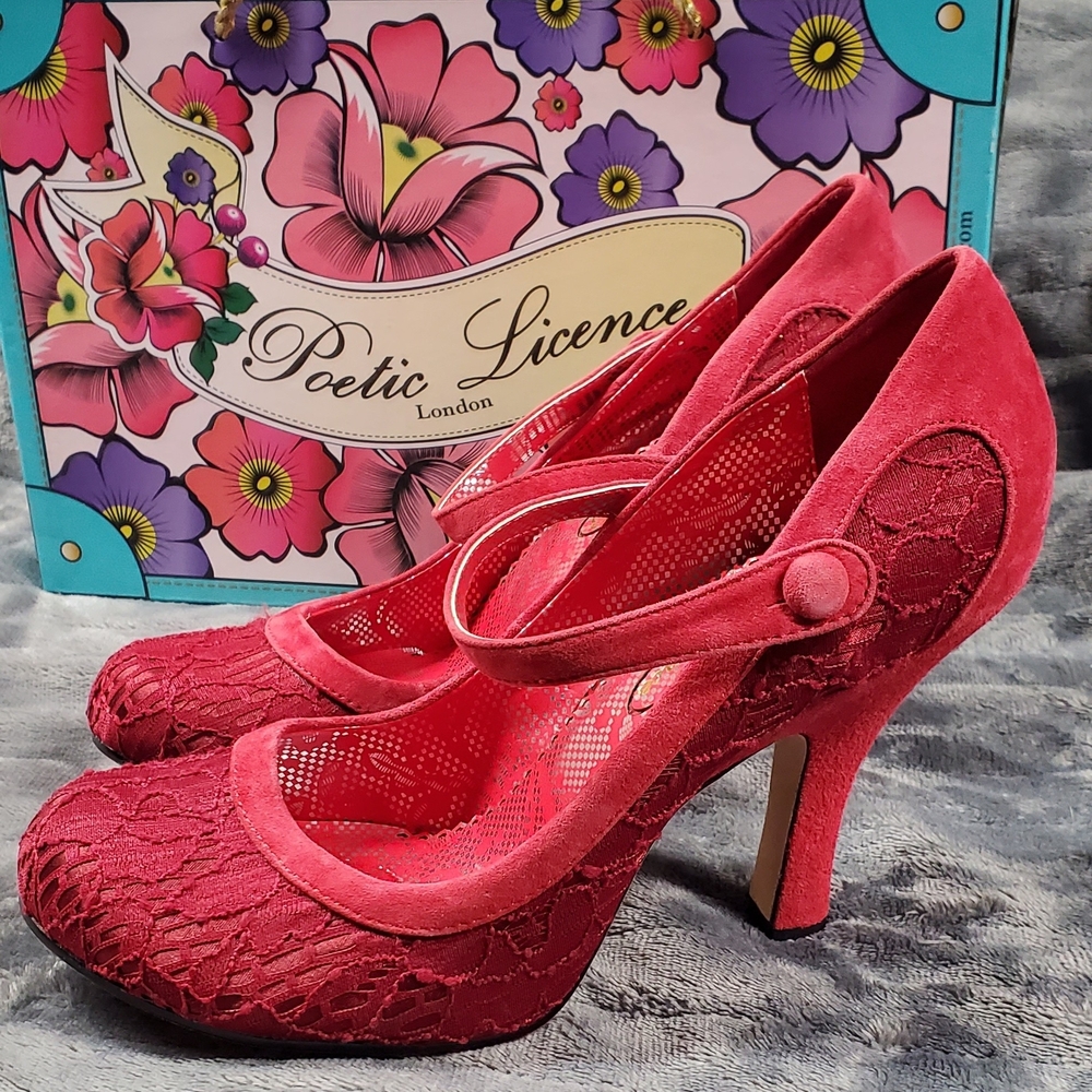 Poetic License Red Lace Heels